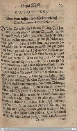 CAPUT XXI. Von dem eusserlichen Gebrauch deß Olei Antimonii Corrosivi.