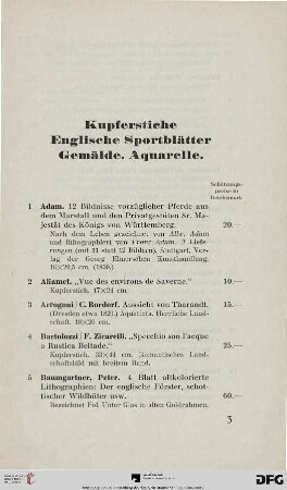 Kupferstiche. Englische Sportblätter. Gemälde. Aquarelle (Nr. 1-77)
