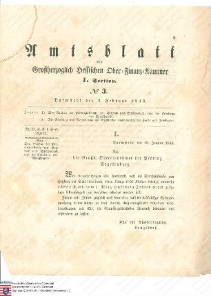 Verordnung: Vom 1. September 1844 an soll auf der Straße von Jugenheim in Rheinhessen über Bosenheim nach Kreuznach das gesetzliche Chausseegeld erhoben werden
