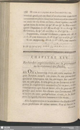 Chapitre XIV. Recherches expérimentales sur la percussion ou la résistance des fluides