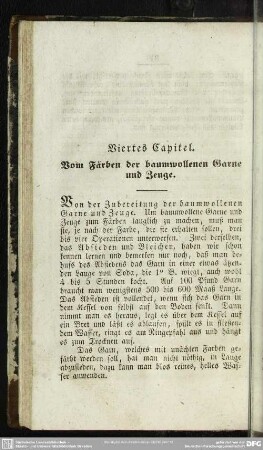 Viertes Capitel. Vom Färben der baumwollenen Garne und Zeuge
