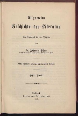 Bd. 1: Allgemeine Geschichte der Literatur : ein Handbuch in zwei Bänden