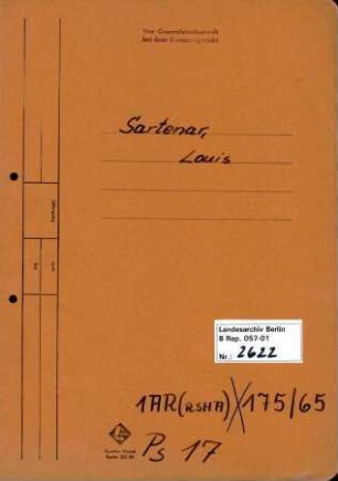 Personenheft Louis Sartenar (*20.10.1910), SS-Obersturmführer