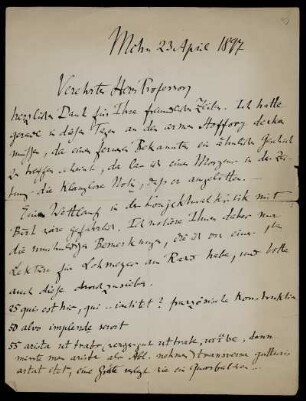 Nr. 2: Brief von Ludwig Traube an Edward Schröder, München, 23.4.1897