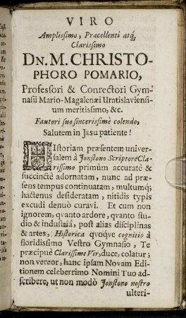 Viro Amplissimo. [...] Dn. M. Christophoro Pomario [...]