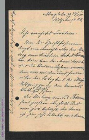 Brief von Gertrud Jaeckel an Auguste Schmidt