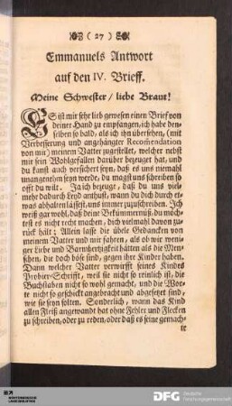 Emmanuels Antwort auf den IV. Brief.
