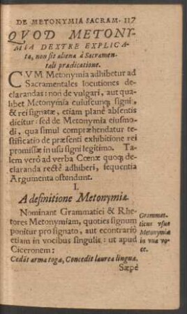 Quod Metonymia Dextre Explicata, non sit aliena a Sacramentali praedicatione.