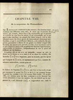 Chapitre VIII. De la comparaison des Transcendantes.