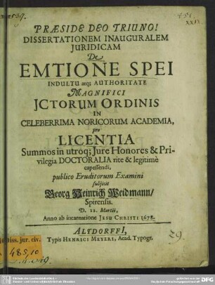 Dissertationem inauguralem juridicam: De emtione spei