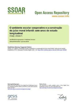 O ambiente escolar cooperativo e a construção do juízo moral infantil: sete anos de estudo longitudinal