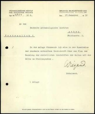 T. Wiegand an DAI Athen
