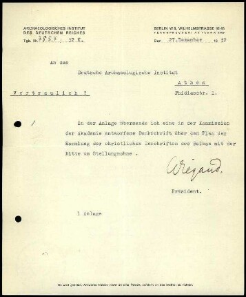 T. Wiegand an DAI Athen