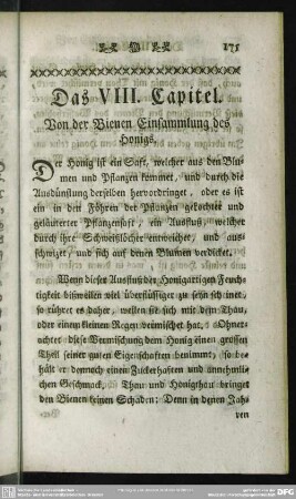 Das VIII. Capitel. Von der Bienen Einsammlung des Honigs
