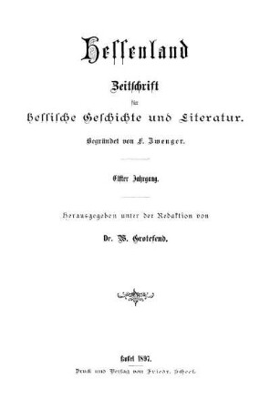 11.1897: Hessenland : Zeitschrift für hessische Geschichte und Literatur