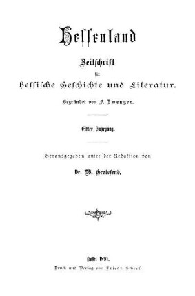 11.1897: Hessenland : Zeitschrift für hessische Geschichte und Literatur