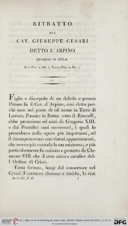 Ritratto del Cav. Guiseppe Cesari detto L´Arpino