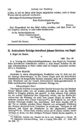 II. Archivalische Beiträge