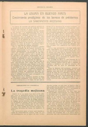 La usura en Buenos Aires - Crecimiento prodigioso de los bancos de préstamos : Un saneamiento necesario