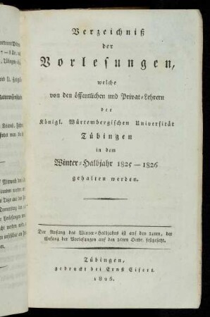 Vorlesungsverzeichnis 1825/26