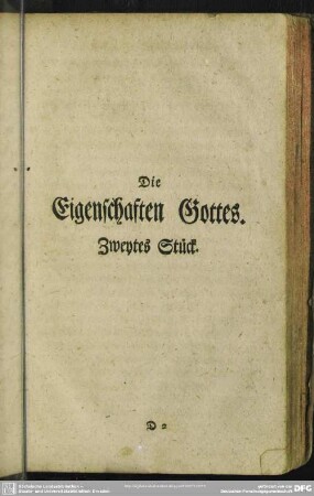 Die Eigenschaften Gottes. Zweytes Stück