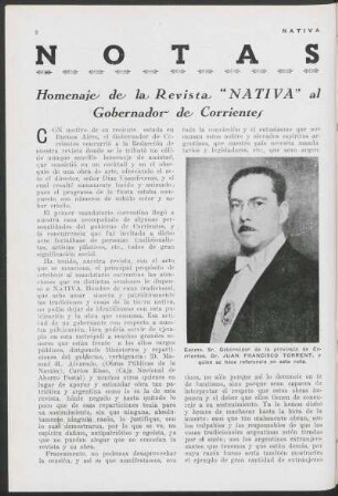 Notas - Homenjae de la Revista "Nativa" al Gobernador de Corrientes