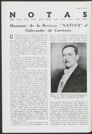 Notas - Homenjae de la Revista "Nativa" al Gobernador de Corrientes