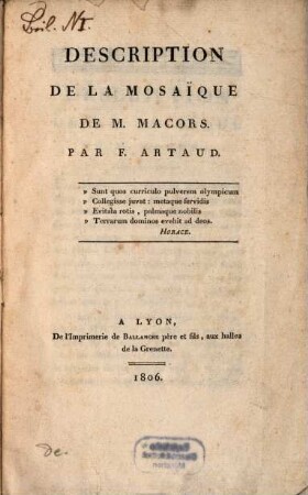 Description de la mosaique de M. Macors