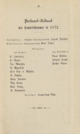 Personal-Bestand der Handelskammer in 1872.