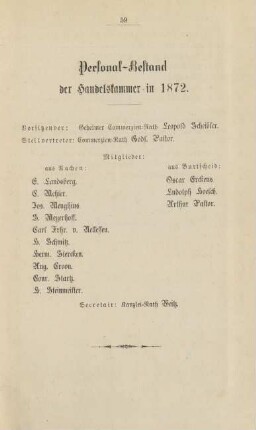 Personal-Bestand der Handelskammer in 1872.