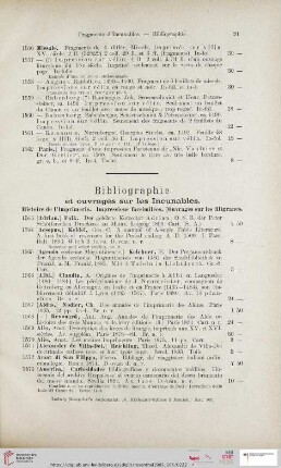 Bibliographie et ouvrages sur les Incunables (Nr. 1563 - 2002)