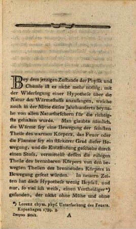 Beyträge zur Physik und Chemie, 1,2. Beobachtungen und Betrachtungen über den Wärmestoff
