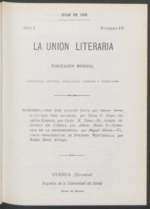 Número IV, Julio de 1893