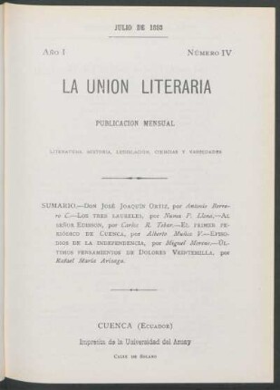 Número IV, Julio de 1893
