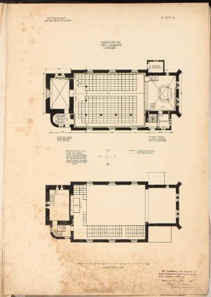 Dorfanlage Schinkelwettbewerb 1908: Dorfkirche für 400 Kirchgänger. Grundrisse 1:100