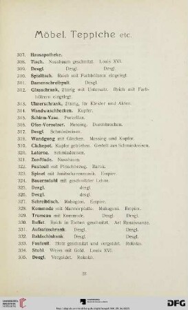 Möbel, Teppiche etc. (Nr. 307-382)