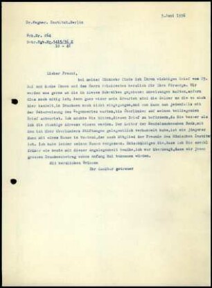 G. Karo an M. Wegner
