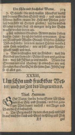XXXIII. Um schön und fruchtbar Wetter/ auch zur Zeit des Ungewitters.