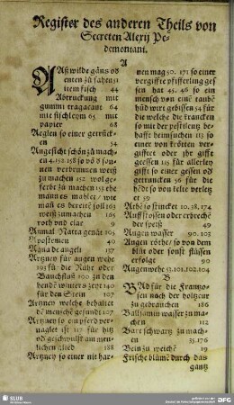 Register des anderen Theil von Secreten Alerij Pedemontani
