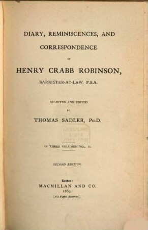 Diary, reminiscences, and correspondence : in three volumes, 2
