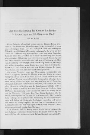 Zur Protokollierung des Kleinen Reichsrats in Kopenhagen am 26. Dezember 1863