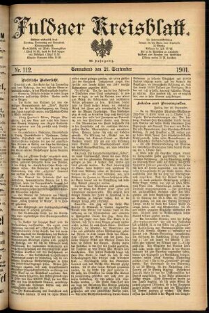 Erste Ausgabe vom Samstag, den 21. September 1901.