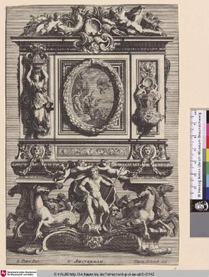 [Kabinettschrank mit Ornamentrahmen, Design for cabinet on console frame]