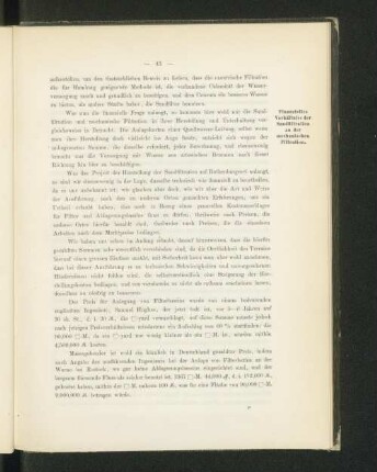 Finanzielles Verhältniss der Sandfiltration zu der mechanischen Filtration.