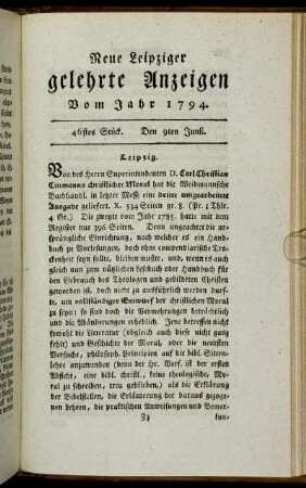 46stes Stück. Den 9ten Junii.