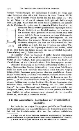 § 2. Die axiomatische Begründung der hyperbolischen Geometrie.