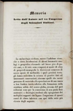 Memoria Letta dall' Autore nel VII Congresso degli Scienziati Italiani.