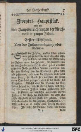 Zweytes Hauptstück. Von den vier Hauptverrichtungen der Arithmetik in ganzen Zahlen.