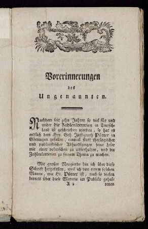 Vorerinnerungen des Ungenannten.