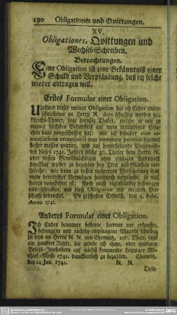 XV. Obligationes, Quittungen und Wechsel-Schreiben